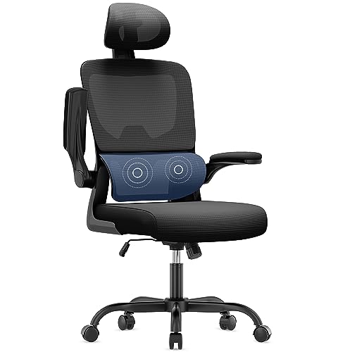 naspaluro Sedia Da Ufficio Ergonomica Con Supporto Lombare Adattativo a Forma Di C, Poggiatesta Regolabile, Braccioli Ribaltabili, Poltrone Ufficio a Rete Traspirante per Scrivania, Casa,Nero