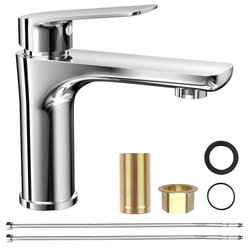 WinGluge Miscelatore Monocomando per Lavabo Bagno con Tubo Flessibile, Cromo