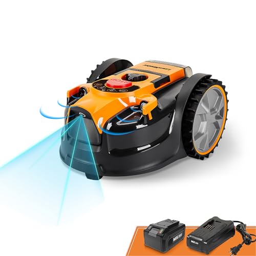 LawnMaster OcuMow™ VBRM16 Robot tagliaerba senza filo perimetrale, taglia superfici di prato da 100 a 150 m² con una batteria completamente carica, Evita gli ostacoli, basso livello rumore