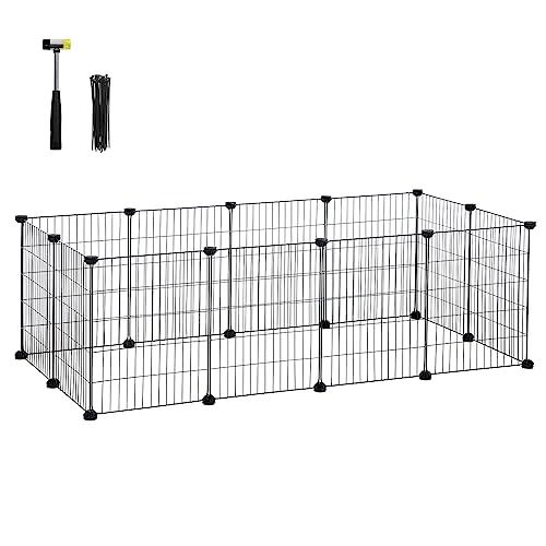 SONGMICS Recinto per Animali di Piccola Taglia, Recinzione Personalizzabile per Criceti, Conigli, Rete in Metello, Include Martelletto e Fascette, per Uso Interno, Nero LPI01H
