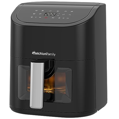 Melchioni Family | Friggitrice ad Aria MARIANNA, Capacità 5,2 litri, con Finestra Trasparente e Display Digitale, Air Fryer Senza Olio con 9 Programmi, 50-200°, Colore Nero