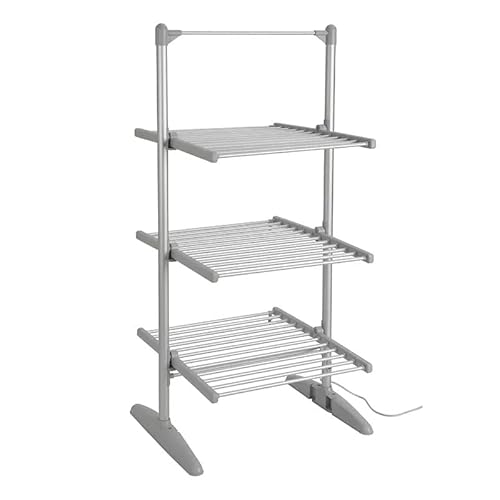 EMPOTEC Stendino Elettrico ST-3 Stendi Biancheria a Torre 3 Piani Pieghevole Scalda Salviette Asciuga Panni in Alluminio Misure 147 x 70 x73 Potenza 300Watt