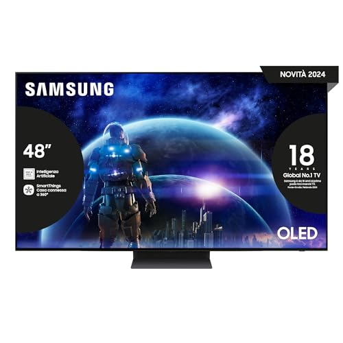 Samsung OLED TV 48" QE48S90DAEXZT, OLED HDR+, Upscaling AI 4K, Processore NQ4 AI GEN2, Motion Xcelerator 144Hz, Design LaserSLim, DVBT-2, Q-Symphony & Dolby Atmos, Black 2024