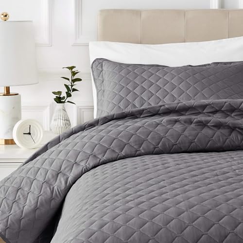 Amazon Basics Trapunta oversize in rilievo, 220 x 240 cm, diamante grigio scuro