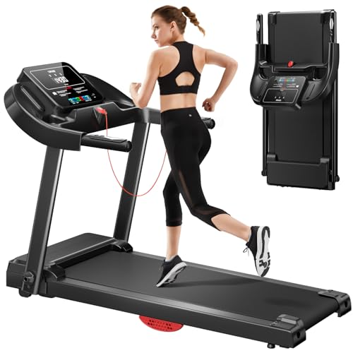 UMAY Tapis Roulant Elettrico Salvaspazio 14KM/H, Tapis Roulant Pieghevole con Cardiofrequenzimetro, APP e Bluetooth, Treadmill 3.0HP con 12 Programmi di Allenamento, Carico Massimo 136KG