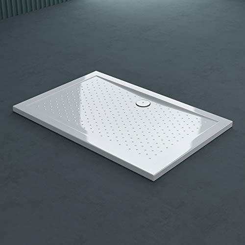 doporro Piatto Doccia 80x90 Rettangolare in Acrilico Bianco Lucido H 4 cm Ultraslim con Design Antiscivolo - Lucia02AR