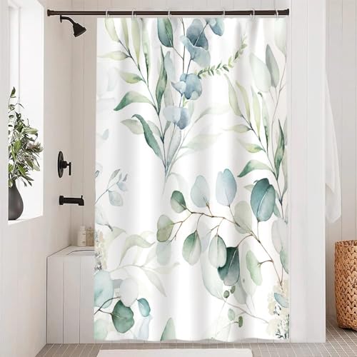 Uiiooazy Tenda Doccia Eucalipto, Foglie Verde Salvia Fiori Antimuffa Impermeabile in Poliestere Lavabile Opaca per Vasca da Bagno con 8 Ganci 120Lx200Acm