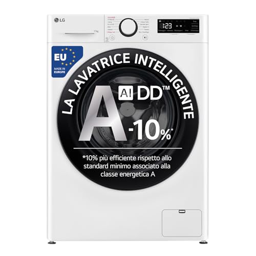 LG AI DD F4R3011NSWB Lavatrice Carica Frontale Serie R3, 11kg, 1400 giri, AIWash, Lavaggio a vapore, Motore Direct Drive, Smart Diagnosis, Libera installazione, Bianca, 60 x 85 x 56.5 cm