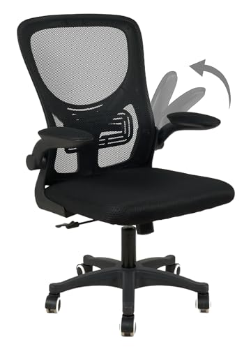 Sedia da Ufficio con Supporto Lombare, Sedia Scrivania Ergonomica Braccioli Regolabili Altezza Regolabile Schienale in Rete Traspirante,Oscillante con Ruote Girevoli - Senza Poggiatesta