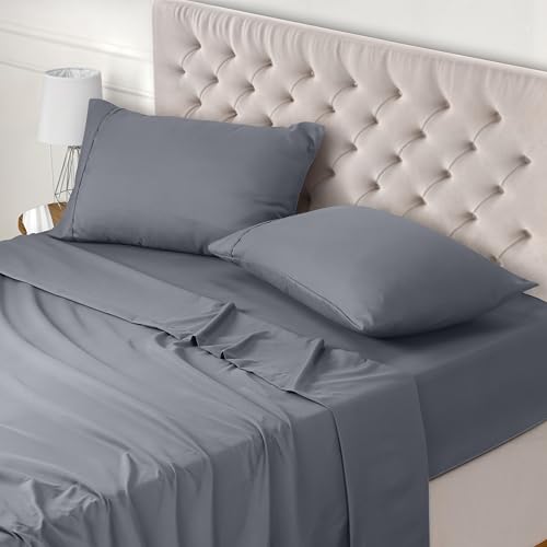 Utopia Bedding - Set Lenzuola Matrimoniali 4 Pezzi 180x200 cm - Set Lenzuola Letto, Spazzolata Poliestre di Microfibra - Lenzuolo con Angoli, Lenzuolo Piatto e 2 Federe 50x75, Grigio