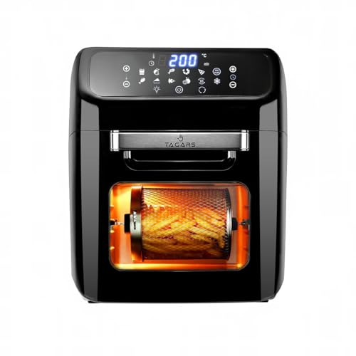 Tagars Forno Friggitrice Ad Aria Calda Da 12 Litri Con Display Digitale, Sistema A Riscaldamento Rapido, 12 Programmi Di Cottura, Timer e Temperatura Regolabili 1800 W (12 Litri, Nero)
