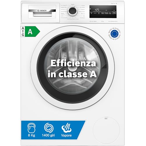 Bosch WAN28208II Serie 4 Lavatrice a carica frontale, 8 kg, 1400 giri, Classe energetica A, motore inverter con 10 anni di garanzia, riduce le pieghe e facilita la stiratura, Bianco, 60 Cm