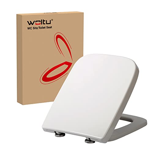 WOLTU Copriwater in Duroplast Sedile Copri WC Chiusura Ammortizzata Soft Close Antibatterico Bianco Forma Quadrata