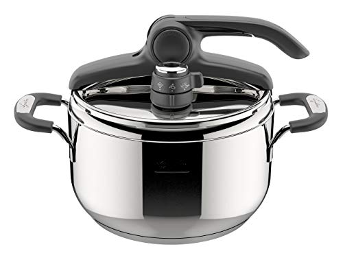 Lagostina Briosa LagoeasyUp Pentola a Pressione in Acciaio Inox 18/10 con Apertura Facile, Fondo Lagofusion e Valvola a Due Pressioni, Pentola a Pressione per Induzione e Gas, Capacità 5L