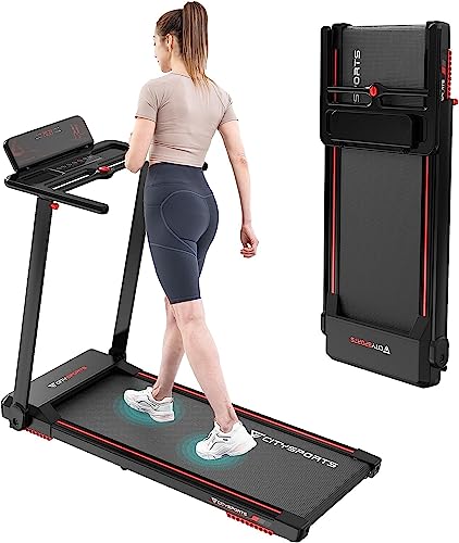 CITYSPORTS Tapis Roulant Elettrico Pieghevole 1-12km/h, Salvaspazio Con Display a LED, Supporto per App e Tablet a 360°, Compatto per Casa e Ufficio