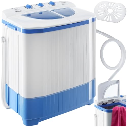 tectake® Mini Lavatrice con Centrifuga Mulifunzione 2 in 1, Lavatrice Portatile da 4,5 kg, Lavabiancheria portatile con Timer, 2 Funzioni di Lavaggio, Ideale per Campeggio o Piccoli Ambienti - Bianco