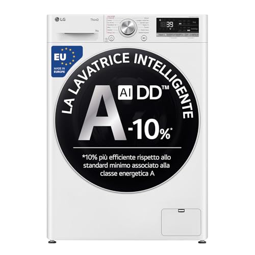 LG AI DD F4R709TAIDD Lavatrice Classe A -10%, Carica Frontale Serie R7, Lavatrice 9kg, 1400 giri, AI Wash, TurboWash 360, Lavaggio a Vapore, Wi-Fi, Motore Direct Drive, Libera Installazione, Bianca