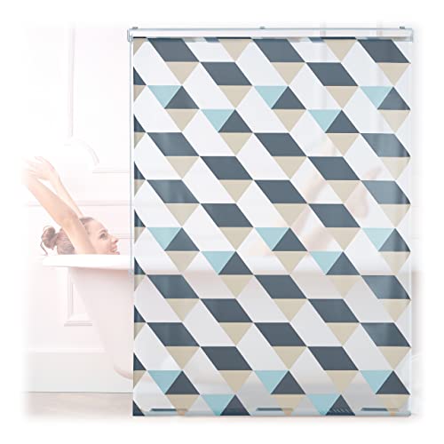 Relaxdays Shower Roller Blind Tenda da Doccia, 120x240, Design Triangoli Moderno, Rullo Flessibile, Vasca da Bagno & Finestra, Multicolore