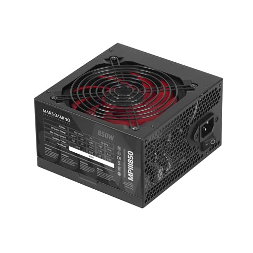 MARSGAMING MPIII850, Alimentatore PC ATX 850W, 5 Anni di Garanzia, 85% di Efficienza, Sistema Digitale APFC, Ventola FDB 120mm AI-RPM, Tecnologie DC-DC e SMD, Cavi Piatte Extra-lunghi, Nero