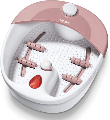 Beurer FB 20 Pediluvio Con Idromassaggio Plantare E Accessori Pedicure, Massaggio di riflessologia riattivante della circolazione, calore attivabile, colore Rosa e Bianco