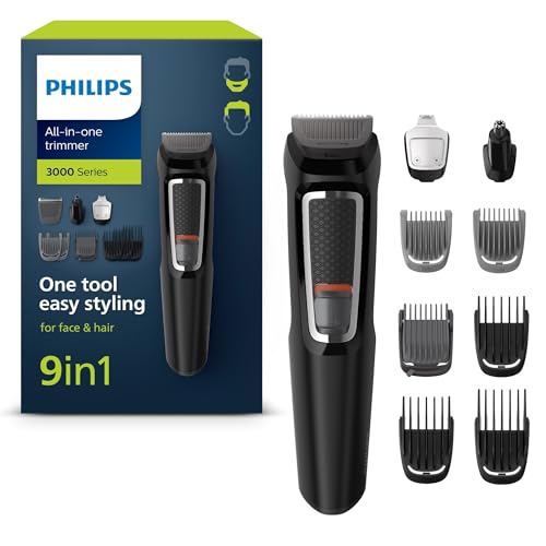 Philips Multigroom Serie 3000 9-in-1 per Viso, Capelli e Corpo con Tecnologia DualCut (modello MG3740/15)