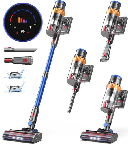 MIBODE Aspirapolvere Senza Fili, 45Kpa&550W&70Mins Scopa Elettrica Senza Fili con Touchscreen Intelligente e Anti-Avvolgimento, Potente per Pavimenti/Tappeti/Peli Animali