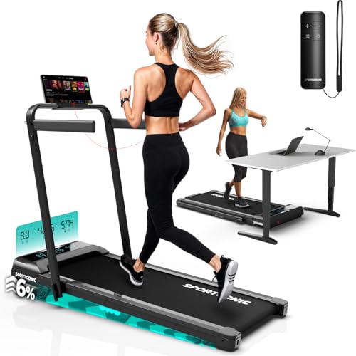 Sportconic Tapis Roulant 1-12 km/h | Tapis Roulant Elettrico | Tapis Roulant Pieghevole con Inclinazione | Da Sotto Scrivania | Incluso Supporto per Tablet e Telecomando