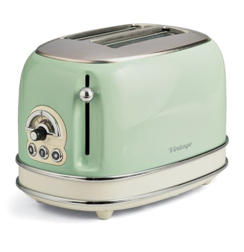 Ariete 155 Tostapane Vintage 2 fette di pane, senza pinze, 6 livelli di tostatura, 810 Watt, Acciaio Inox, Linea Vintage, Verde
