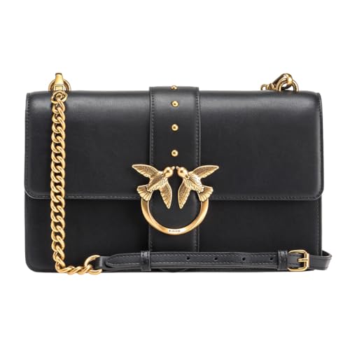 Pinko Love One Classic CL Vitello Seta, Borsa Donna, Z99Q Nero-Antique Gold, U