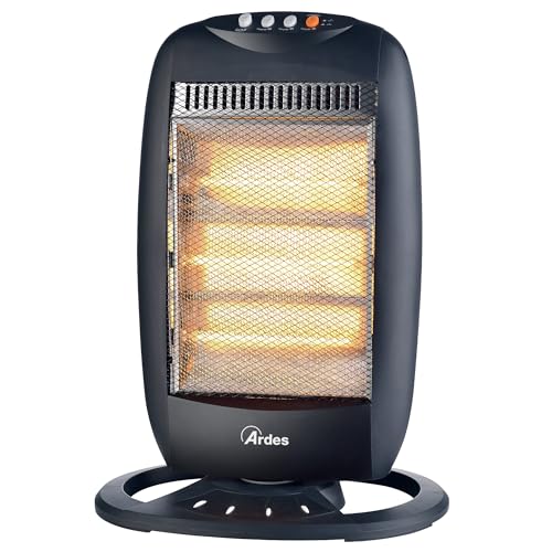 ARDES - AR454B HALO 12 Stufa Alogena Oscillante 3 Elementi - Stufetta Alogena Basso Consumo con Pannello Comandi e Maniglia - Stufa Riscaldamento Silenziosa Oscillante