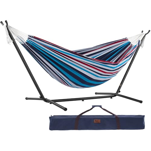 Vivere UHSDO8-12 Amaca con Supporto Brasiliana, Cotone, 250 cm, Portata 200 kg Borsa inclBorsa da Trasporto inclu, Denim Doppia