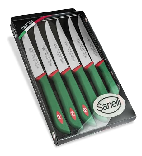 Sanelli Premana Professional Confezione Coltelli Costata, Acciaio Inossidabile, Verde/Rosso, 25.5x15.5x2.0 cm, 6 unità