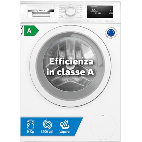 Bosch WAN24009II Serie 4 Lavatrice a carica frontale, 9 kg, 1200 giri, Classe energetica A, motore inverter con 10 anni di garanzia, riduce le pieghe e facilita la stiratura, Bianco, 60 Cm