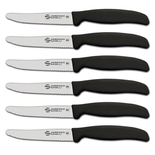 Sanelli Ambrogio, Set Coltelli da Tavola Supra, 6 Coltelli con Lama Dentata 11 cm, Affilatura a Controllo Laser e Manico Ergonomico, Coltelli Professionali Made in Italy