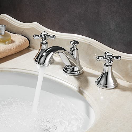 Miscelatore Rubinetto per Lavabo Bagno con Due Maniglie, Tre Fori, Cromato Lucido