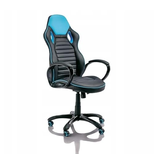 Totò Piccinni Sedia GAMING Ergonomica Reclinabile Girevole con cuscini in similpelle con rotelle e poggiatesta (Nero/Azzuro)