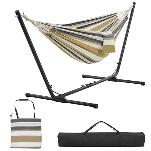 Yaheetech Amaca da Esterno con Supporto Regolabile Carica 200 kg con Borsa di Trasporto in Ferro Poliestere e Oxford per Spiaggia/Pisolini/Campagna/Campeggio/Picnic/Gita Strisce Deserto