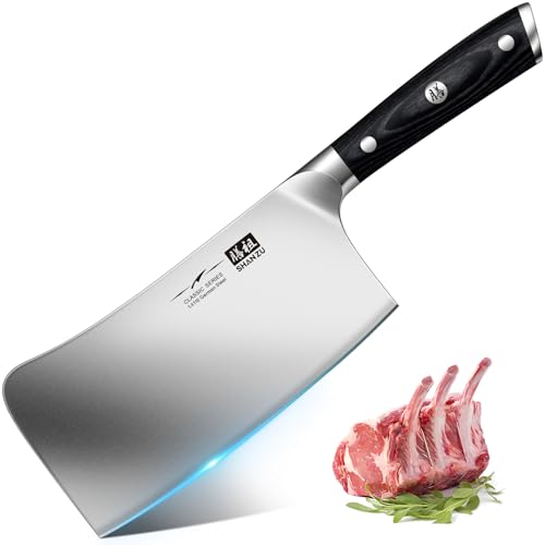 SHAN ZU Coltello Mannaia Giapponese 18CM Coltello Da Macellaio Acciaio Inossidabile Tedesco ad alto Tenore di Carbonio Coltelli da Cucina Lama Affilata Coltello Multiuso con Manico in Pakkawood