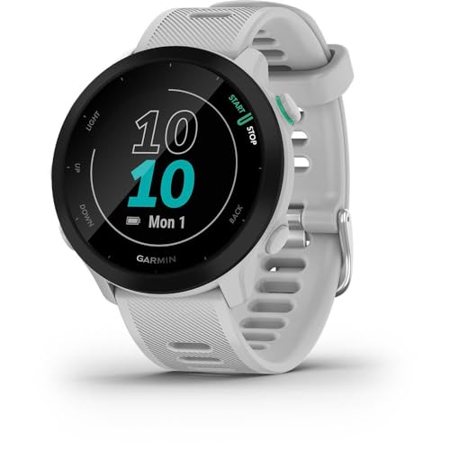 Garmin Forerunner 55 (Whitestone), Smartwatch running con GPS, Cardio, Piani di allenamento inclusi, VO2max, Allenamenti personalizzati, Garmin Connect IQ, Taglia unica