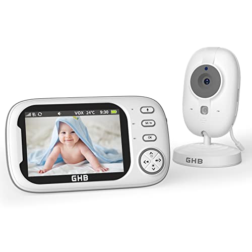 GHB Baby Monitor Video e Audio 3.5'' 720HD Telecamera, 2000mAh Batteria, Comunicazione Bidirezionale,VOX Visione Notturna Visione Monitoraggio Temperatura,Ninne Nanne