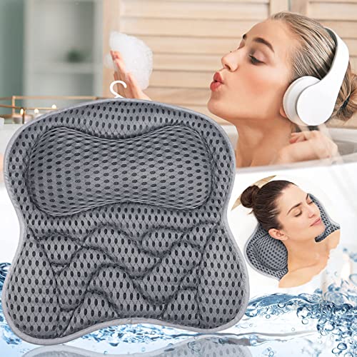 Frasheng Cuscino da Bagno,Cuscino Vasca da Bagno 4D Mesh,Cuscini Poggiatesta da Vasca,con 6 Ventose Antiscivolo,può Supportare la Testa,Il Collo,la Schiena,per Vasca da Bagno,Spa Domestica,Antimuffa