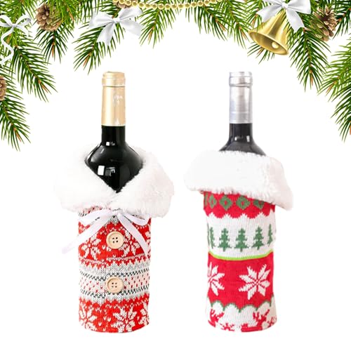 Ayizhiniu 2pcs Coperchio Della Bottiglia Vino di Natale, Bottiglia Natale Decorazione Bottiglia di Vino, Borse per Bottiglie Natalizie, Adatto Decorazioni Natale Casa Bottiglia Vino (B)