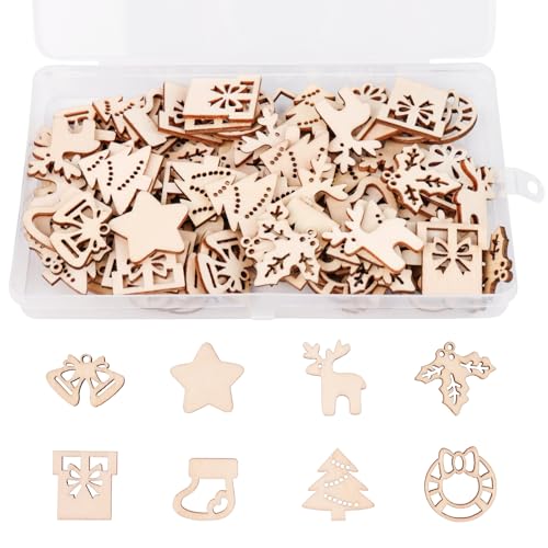 FRUHLING 100 ciondoli in legno per Natale, piccoli ciondoli in legno, decorazione natalizia, decorazione natalizia