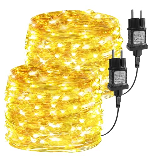 Lagriner Stringa Luci LED, 2 Pezzi 10 metri 100 Led Rame filo Catene Luminose Lucine Fata Luci, Impermeabili Lucine Decorative per Natale, Matrimonio, Giardino, Interni e Estern (Bianco Caldo)