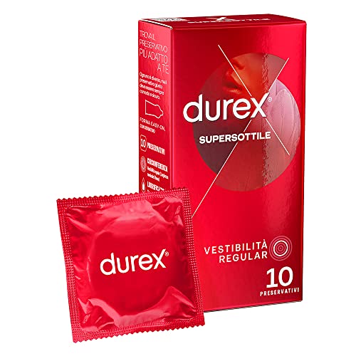 Durex SuperSottile, Preservativi Ultra Sottili Vestibilit&agrave; Regular, 10 Profilattici