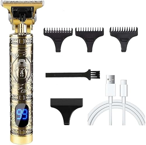 SQUADO Kit Tagliacapelli Uomo Rasoio Elettrico, Display LED, Ricarica USB, 3 Pettini, Rasoio Retrò Oro T-Blade Precision Outliner Regolabarba