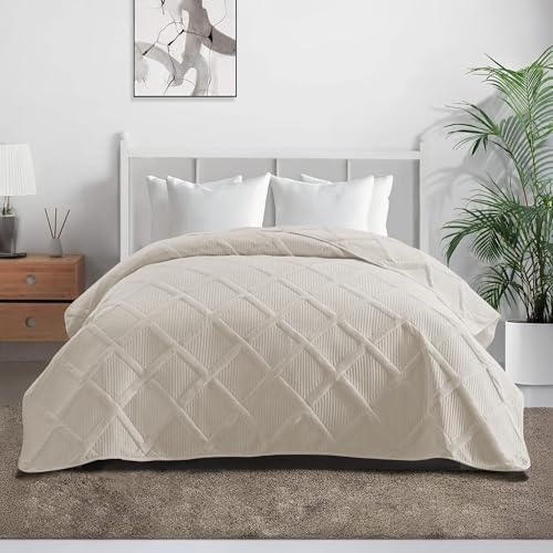 IlGruppone Copriletto Trapuntato Matrimoniale Elegante Trapuntino Lavorazione Intrecciata Due Piazze Trapunta Coperta Leggera Coperta Letto Leggera Primavera Estate - Crema