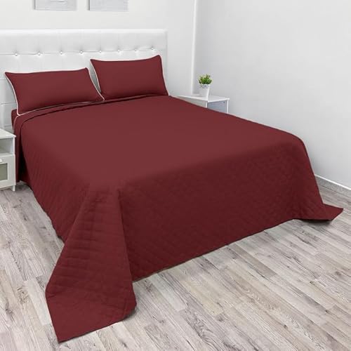 NARCISO - Trapuntino Matrimoniale Tinta Unita Ideale per la Mezza Stagione, Copriletto Leggero 260x270cm, Disponibile in Varie Colorazioni Uniche, Prodotto in Italia (Bordeaux)