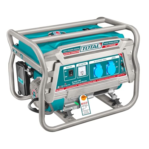 TOTAL - Generatore Di Corrente Portatile 3500W A Benzina, Motore 4 Tempi OHV, Alternatore In Rame, Avviamento Recoil, Serbatoio 15L, 220-240V, Generatore Silenziato Per Casa E Cantiere