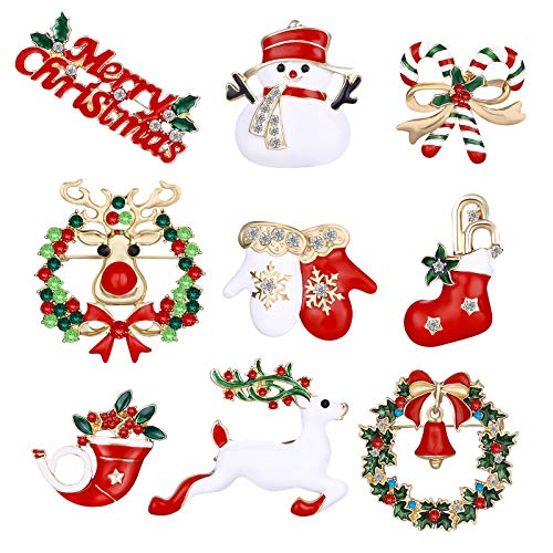 9 Pezzi Spilla di Natale Pin di Neve Set con Decorazioni Natalizie in Cristallo di Strass